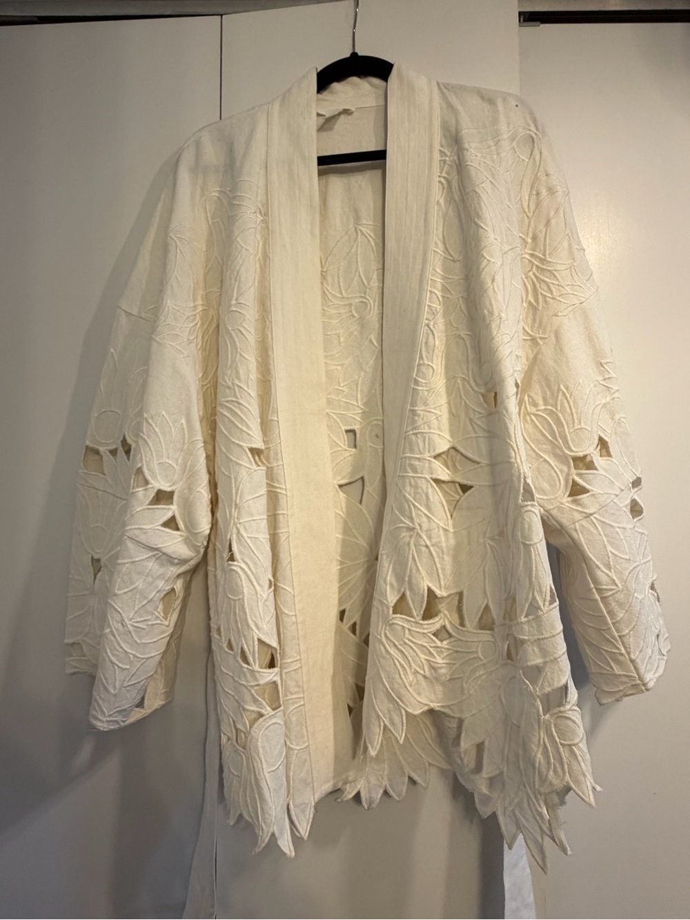 H&M Ivory Floral Cutout kimono-style jacket, never worn